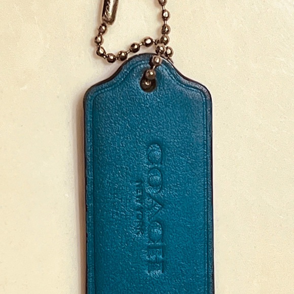 COACH Teal Leather Tag Keychain - Picture 1 of 5